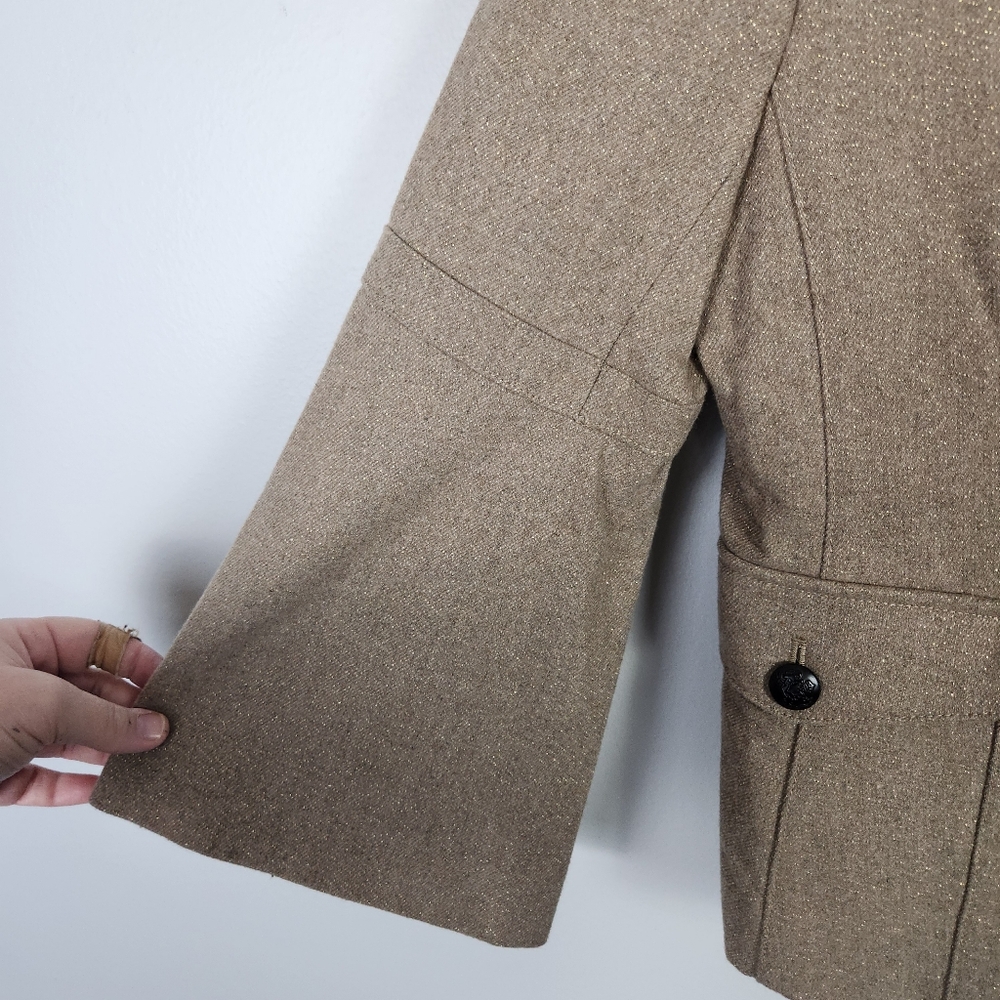 NWOT Banana Republic Tan Gold Metallic‎ Wool Blend Military Blazer Size 6 #0572 - Picture 6 of 14